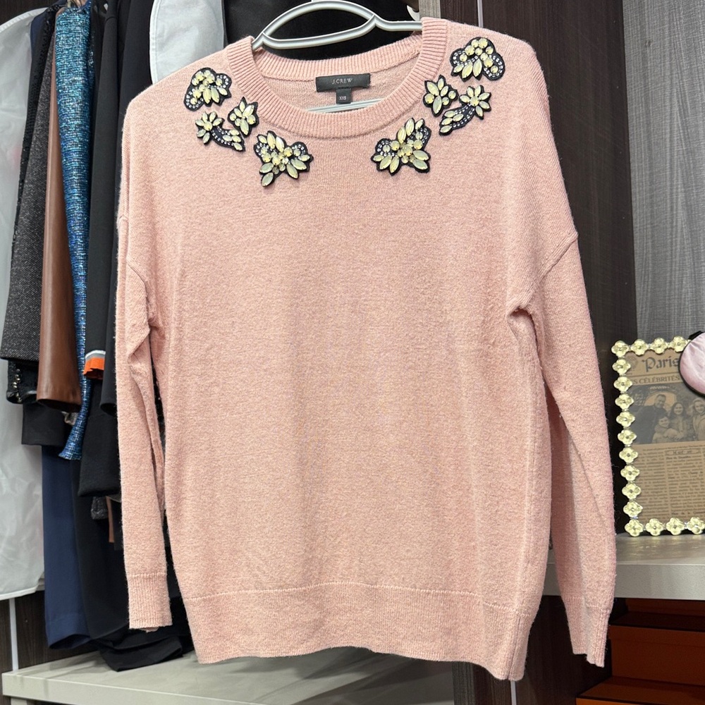 J. Crew Blush Sweater with Floral Accents (wool)